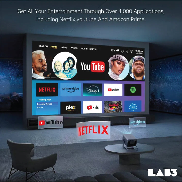 LAB3 Float Pro Projector 4K 4000 lumen Ray Short throw Smart Mini Android Screen Mirror Cinema Mini Projector Beige