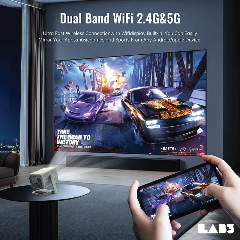 LAB3 Float Pro Projector 4K 4000 lumen Ray Short throw Smart Mini Android Screen Mirror Cinema Mini Projector Beige