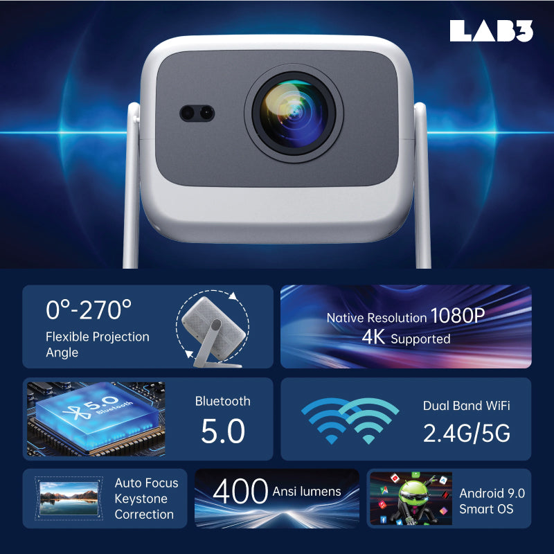 LAB3 Float Pro Projector 4K 4000 lumen Ray Short throw Smart Mini Android Screen Mirror Cinema Mini Projector Beige