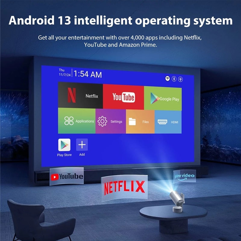 LAB3 OnTheGo Battery Powered Wireless Portable Android Smart 4K Projector Mini Projector