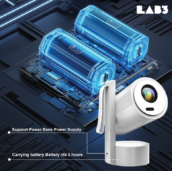 LAB3 OnTheGo Battery Powered Wireless Portable Android Smart 4K Projector Mini Projector